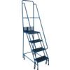 5- Wide Tread,  Step Ladder, 1.25m, Steel, Anti-Slip, Side Handrails, Spring-Loaded Castor Wheels, Blue thumbnail-0