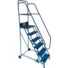 7- Wide Tread,  Mobile Step Ladder, 1.75m, Steel, Fully Welded, Non-Slip, Side Handrails, Blue thumbnail-0