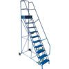 12- Wide Tread,  Mobile Step Ladder, 3m, Steel, Fully Welded, Non-Slip, Side Handrails, Blue thumbnail-0