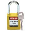 Keyed Lockout Padlock, Keyed Different, Nylon, Yellow, 38.1mm Width, Weatherproof thumbnail-0