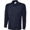 Polo Shirt, Men, Navy Blue, Cotton/Polyester, Long Sleeve, 2XL thumbnail-0