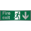 Fire Exit Arrow Down Aluminium Sign 300mm x 100mm thumbnail-0