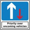 600 X 600MM TEMPORARY SIGN & FRAME - PRIORITY TO ONCOMING VEHICLES thumbnail-0