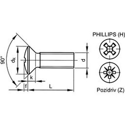 Machine Screw, Metric - A2 Stainless - Phillips Raised Countersunk Head Screw - Metric - DIN 966 - H thumbnail-2