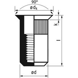 Rivet Nut, Metric - Steel - Countersunk Head
Knurled - Splined Body -  thumbnail-1