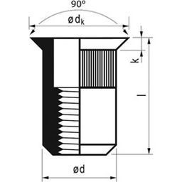 Rivet Nut, Metric - Steel - BZP (Bright Zinc Plated) - Blind Countersunk Rivet Nut - Open Serrated Shank thumbnail-2