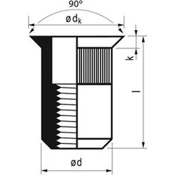 Blind Rivet Nut - Metric - A2 Stainless Steel - Countersunk Rivet Nut With   Serrated Shank thumbnail-2