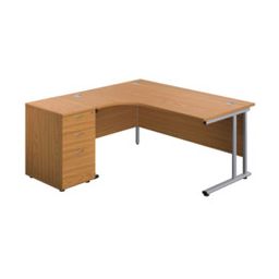 Twin Upright Cantilever Crescent Desks with 3 Drawer Pedestal thumbnail-0