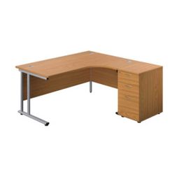 Twin Upright Cantilever Crescent Desks with 3 Drawer Pedestal thumbnail-4