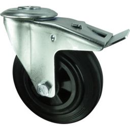 Medium Duty Pressed Steel Castors - Rubber Tyred Wheel with Polypropylene Centre - Roller Bearing thumbnail-0