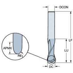 2B320 CoroMill® Plura Solid Carbide 2 Flute Ball Nose End Mill For Profiling - Grade H10F thumbnail-1