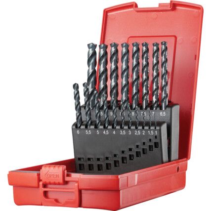 A188, No.201, Jobber Drill Set, Standard Length, Metric, High Speed Steel, Set of 19