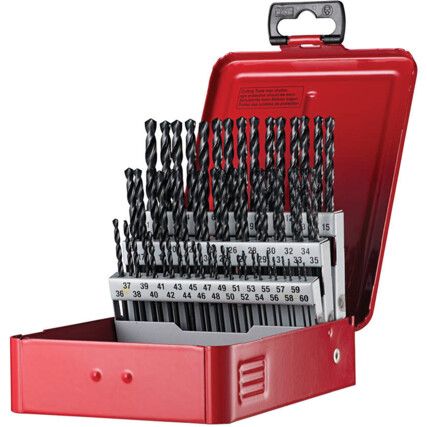 A190, No.12,  Jobber Drill Set, Standard Length, Gauge, High Speed Steel, Set of 60