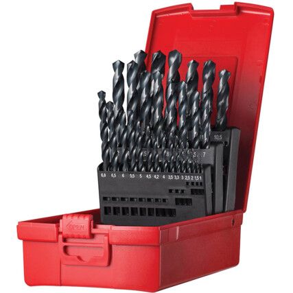 A190, No.206, Jobber Drill Set, Standard Length, Gauge, High Speed Steel, Set of 29