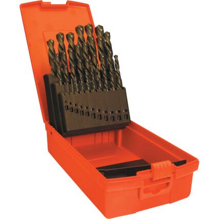 A190, No.3, Jobber Drill Set, Standard Length, Inch, High Speed Steel, Set of 21