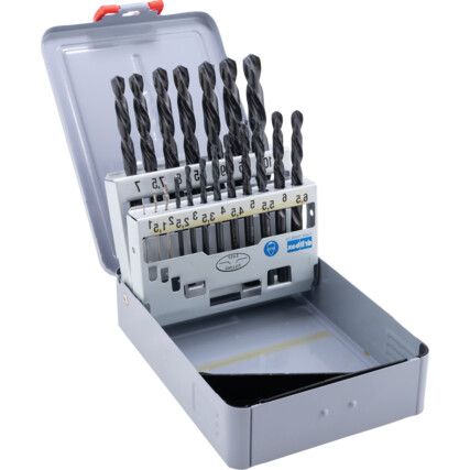 201, Jobber Drill Set, 1mm to 10mm x 0.5mm, Standard Length, Metric, High Speed Steel, Set of 19