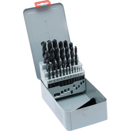 Jobber Drill Set,1mm to 13mm x 0.5mm,  Standard Length, Metric, High Speed Steel, Set of 25