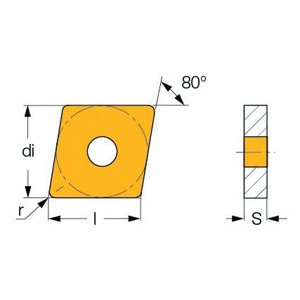 CCMT 09T304-PM, Turning Insert, Grade T9125, Carbide, 80° Rhombic