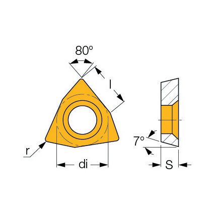 WNMG 06T308-GN, Turning Insert, Grade IC9250, Carbide, Trigon