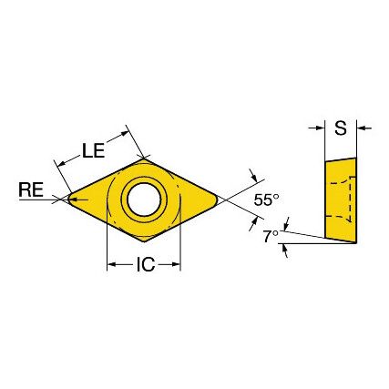 DNMG 150604PM, Turning Insert, Carbide, 55° Rhombic, Ti(C,N)+Al2O3+TiN, Grade 4335