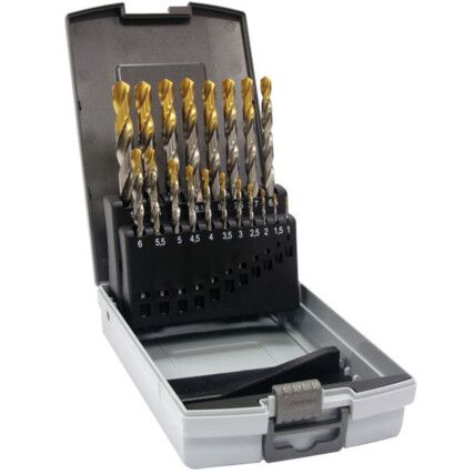 Jobber Drill Set, 1mm to 13mm x 0.50mm, Standard Length, Metric, TiN-Tipped, Set of 19