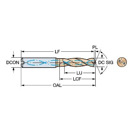 CoroDrill Delta-C, R840-0525-50-A1A, Carbide Drill, 5.25mm, TiAlN