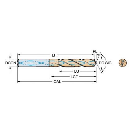 CoroDrill 860, 860.1-0310-009A1-MM, Carbide Drill, 3.1mm, TiAlN