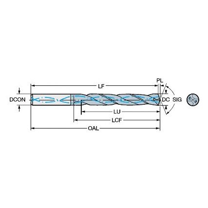 CoroDrill 460, 460.1-0335-017A1-XM, Carbide Drill, 3.35mm, TiAlN