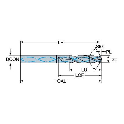 CoroDrill 863, 863.1-0483-020A1-OS, Carbide Drill, 4.828mm, Uncoated