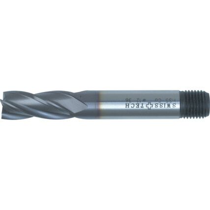 36, End Mill, Regular, Threaded Shank, 16mm, Cobalt High Speed Steel, TiCN