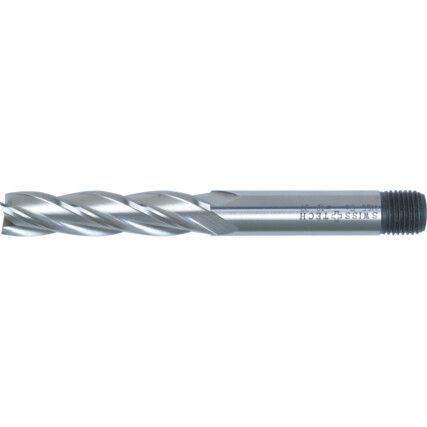 37, End Mill, Long, Threaded Shank, 6mm, Cobalt High Speed Steel, Uncoated