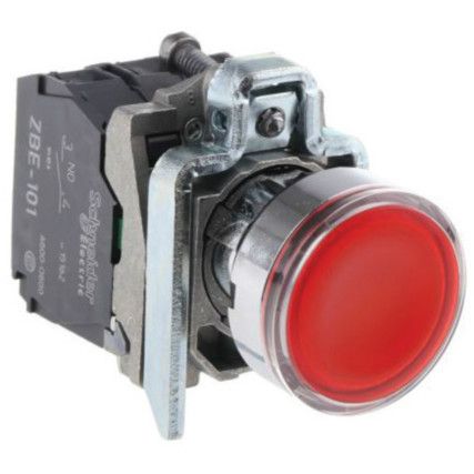 Pushbutton, Illuminated, Spring Return, Red LED 24V