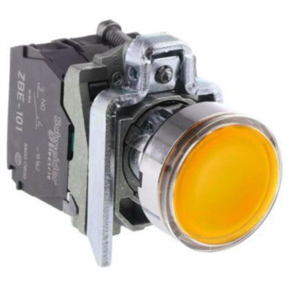 Pushbutton, Illuminated, Spring Return, Yellow LED 24V