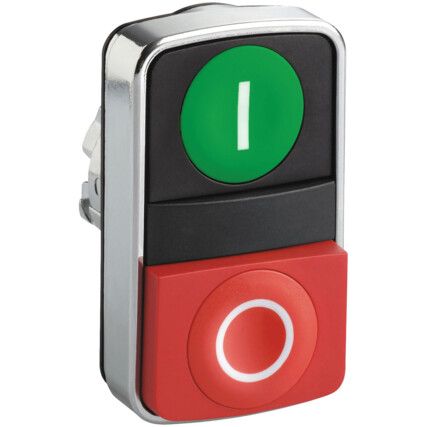 Push Button, Double Heads Only, "I/O", Flush Green/Projecting Red