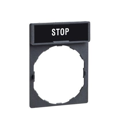 Legend Plate, Marked "STOP" White on Black, 8x27mm