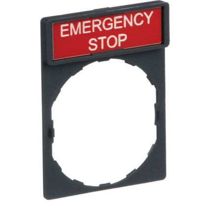 Legend Plate, Marked "EMERGENCY STOP" White on Red, 8x27mm