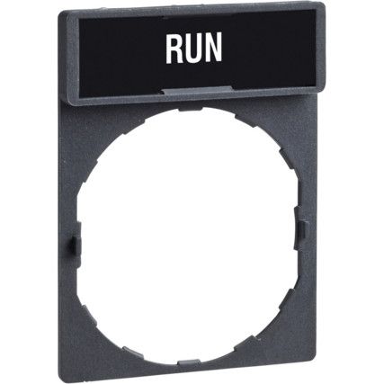 Legend Plate, Marked "RUN" White on Black, 8x27mm