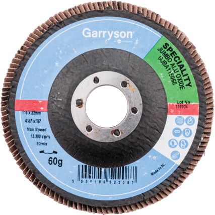 Flap Disc, JBA115060, 115 x 22.23mm, Conical (Type 29), P60, Aluminium Oxide