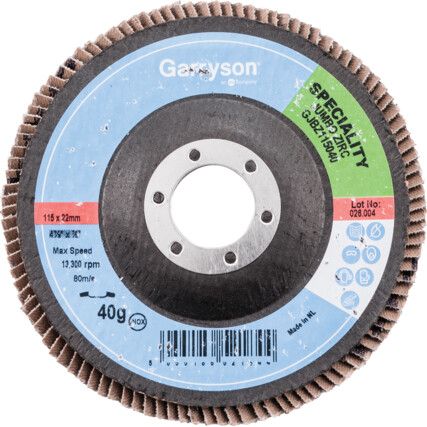 Flap Disc, JBA115080, 115 x 22.23mm, Conical (Type 29), P80, Aluminium Oxide