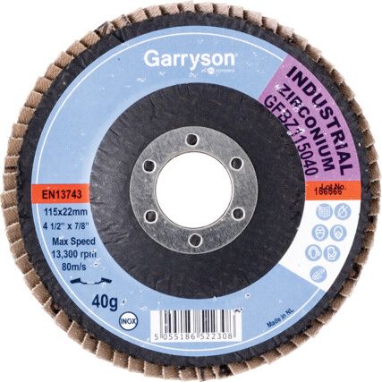 FBZ115, Flap Disc, 115 x 22.23mm, Conical (Type 29), P40, Zirconia