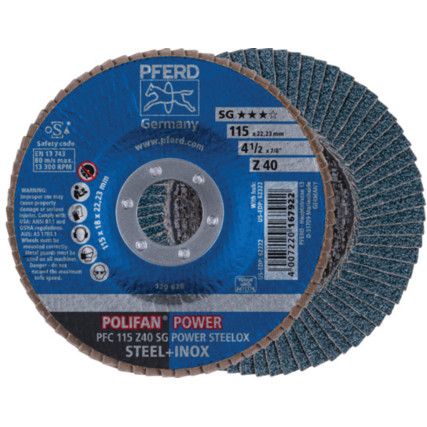 Polifan Power, Flap Disc, PFC115, 115 x 22.23mm, Conical (Type 29), P40, Zirconia