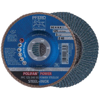 Polifan Power, Flap Disc, PFC125, 125 x 22.23mm, Conical (Type 29), P40, Zirconia