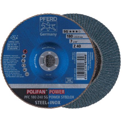 Polifan Power, Flap Disc, PFC180, 180 x 22.23mm, Conical (Type 29), P40, Zirconia