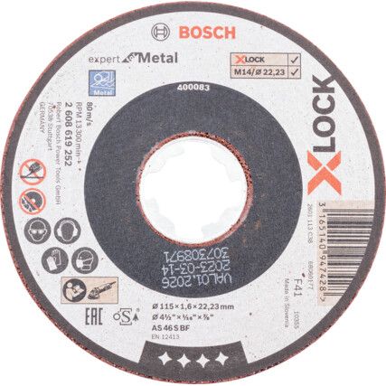 Cutting Disc, X-Lock Expert, 46-Fine/Medium, 115 x 1.6 x 22.23 mm, Type 41, Aluminium Oxide