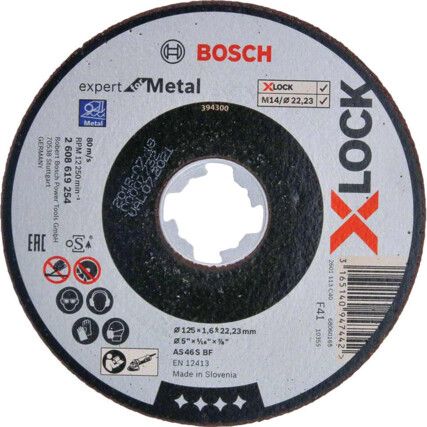 Cutting Disc, X-Lock Expert, 46-Fine/Medium, 125 x 1.6 x 22.23 mm, Type 41, Aluminium Oxide