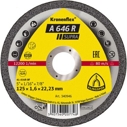 Cutting Disc, Kronenflex, 36-Medium, 230 x 1.6 x 22.23 mm, Type 41, Aluminium Oxide