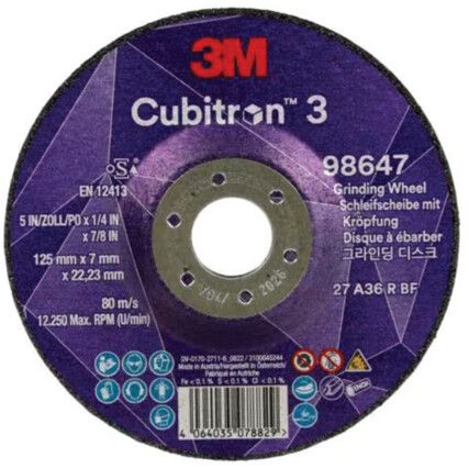 Cubitron 3 Grinding Wheel 98647, 36+, T27, 125mm x 7mm x 22.23mm