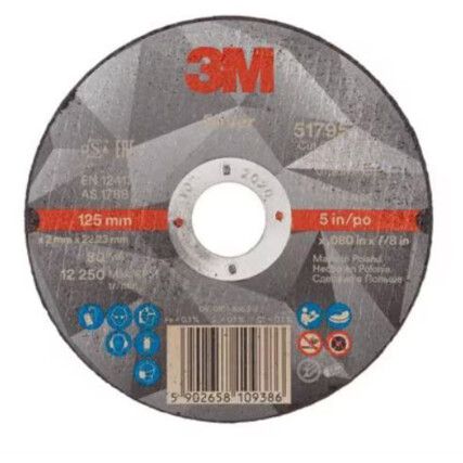 51795, Cutting Disc, Silver, 36-Medium, 125 x 2 x 22.23 mm, Type 41, Ceramic