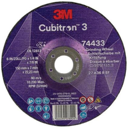 Cubitron 3 Grinding Wheel 74433, 36+, T27, 150mm x 7mm x 22.23mm