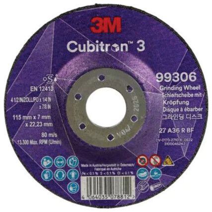 Cubitron 3 Grinding Wheel 99306, 36+, T27, 115mm x 7mm x 22.23mm